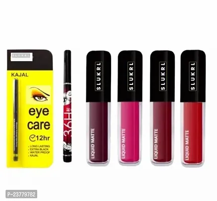 Combo Pack Lipstick Multicolor Red And Black Eyeliner And Black Kajal Pack Of 6-thumb0