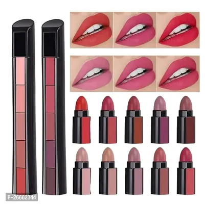 SLUKRL 5 in1 Lipstick Red Multicolor and Nude Brown Matte Multicolor Waterproof Longlasting-thumb0