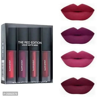 SLUKRL Liquid Matte Minis Lipstick (Red Edition), 8-ml - (Pack of 4)