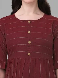 Lokelma Women's Printed Cotton Round Neck Half Frill Sleeve Mini Ethinic Wear Western Dress (R-1051-Maroon-Large)-thumb1