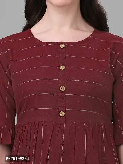 Lokelma Women's Printed Cotton Round Neck Half Frill Sleeve Mini Ethinic Wear Western Dress (R-1051-Maroon-Large)-thumb2