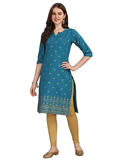 WILNERCROWN Women's Rayon Fabric | Straight | 3/4 Sleeves Regular Sleeves | Designer Women's Girls Kurta (Kurti's) | (KRT-04-P-BLUE-L)