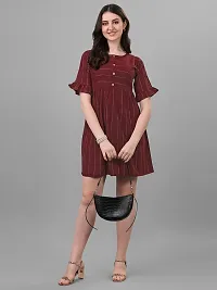 Lokelma Women's Printed Cotton Round Neck Half Frill Sleeve Mini Ethinic Wear Western Dress (R-1051-Maroon-Large)-thumb3