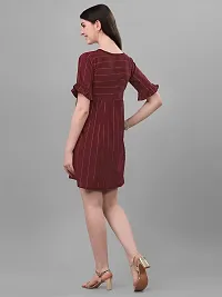 Lokelma Women's Printed Cotton Round Neck Half Frill Sleeve Mini Ethinic Wear Western Dress (R-1051-Maroon-Large)-thumb4