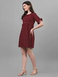 Lokelma Women's Printed Cotton Round Neck Half Frill Sleeve Mini Ethinic Wear Western Dress (R-1051-Maroon-Large)-thumb2