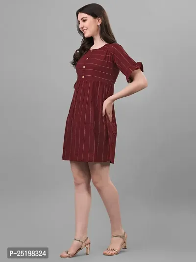 Lokelma Women's Printed Cotton Round Neck Half Frill Sleeve Mini Ethinic Wear Western Dress (R-1051-Maroon-Large)-thumb3