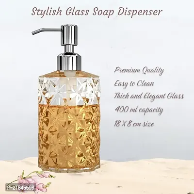 Luximal Pack of 1 Empty Glass Soap Dispenser Set for Bathroom, Wash Basin, Liquid Handwash Dispenser Bottle with Rust-Proof Plastic Pump, Liquid Soap Dispenser Bottle for Hand (19 x 7 CM, 400 Ml)-thumb2