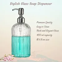 Luximal Pack of 1 Stripe Design Refillable Clear Glass Soap Dispenser Bottle with Rust Proof Premium Plastic Pump for Kitchen, Washroom, Bathroom, Basin, Liquid Lotion Soap Dispenser - 400 Ml-thumb1