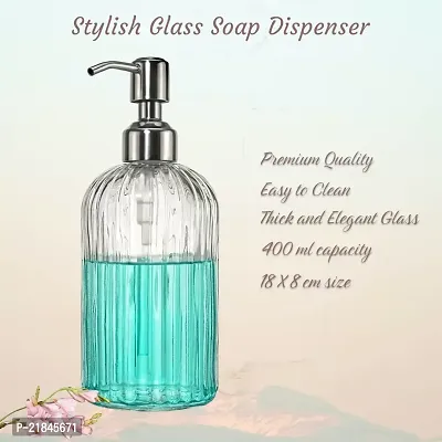 Luximal Pack of 1 Stripe Design Refillable Clear Glass Soap Dispenser Bottle with Rust Proof Premium Plastic Pump for Kitchen, Washroom, Bathroom, Basin, Liquid Lotion Soap Dispenser - 400 Ml-thumb2