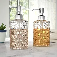 Luximal Glass Soap Dispenser Set for Bathroom, Handwash Liquid Dispensers Bottle, Liquid Hand Soap Dispenser with Rust Proof Plastic Pump, Lotion Dispenser, Wash Basin Glass Bottle For Bathroom Accessories ( 19 x 6.7 x 6.7 cm, 400 ml)-thumb1