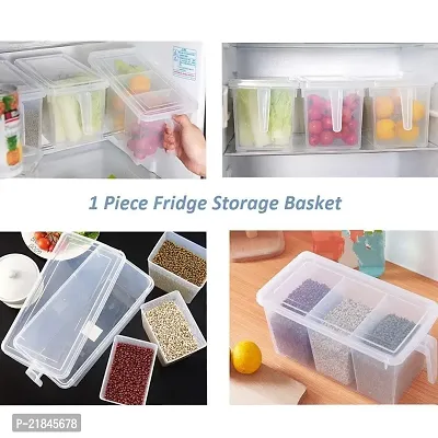 Luximal Plastic Kitchen Organiser Fridge Storage Container Stackable Space Saver for Freezer with Handle and 3 Smallest Bin (Pack of 1) , Transparent-thumb5