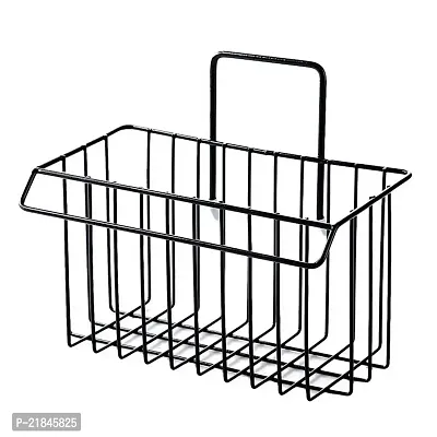 Luximal Metal Iron Sponge Holder Sink Stand Caddy Organizer Drain Rack Basket for Kitchen Brush Soap Dish-Washing Liquid, Towel Rack, Shampoo, Cosmetic Bottle Stand for Bathroom (Black)-thumb0