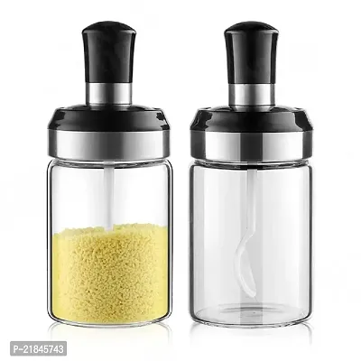 Luximal Kitchen Food Storage Pickle Jar for Dining Table With Spoon Jar Container Bottle For Spice Jar, Salt, Sugar, Food And Condiment Pot With Lid Jar Set for Home  Restaurants ( 250 Ml x 2 Pc )