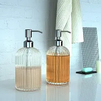 Luximal Pack of 1 Stripe Design Refillable Clear Glass Soap Dispenser Bottle with Rust Proof Premium Plastic Pump for Kitchen, Washroom, Bathroom, Basin, Liquid Lotion Soap Dispenser - 400 Ml-thumb4