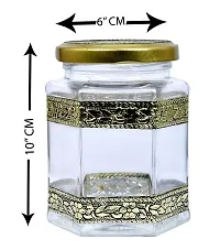 Luximal 250 ML Decorative Oxidized Airtight Hexagon Glass Jar For Kitchen Storage Container, Spice Jar Set, Jam, Honey, Jelly, Wedding Gift Item, Dried Masala Storage With Unique Design Rust Proof Gold Lid-thumb4