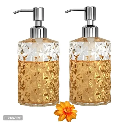 Luximal Pack of 1 Empty Glass Soap Dispenser Set for Bathroom, Wash Basin, Liquid Handwash Dispenser Bottle with Rust-Proof Plastic Pump, Liquid Soap Dispenser Bottle for Hand (19 x 7 CM, 400 Ml)