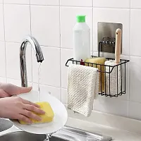 Luximal Metal Iron Sponge Holder Sink Stand Caddy Organizer Drain Rack Basket for Kitchen Brush Soap Dish-Washing Liquid, Towel Rack, Shampoo, Cosmetic Bottle Stand for Bathroom (Black)-thumb3