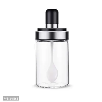 Luximal Borosilicate Kitchen Food Storage Pickle Jar Set Glass Spice Jar with Spoon Bottle for Salt, Sugar, Honey and Condiment Seasoning Pot Salt Spoon Jars with Airtight Attached Lid for Home  Restaurants ( 250 ml )-thumb0