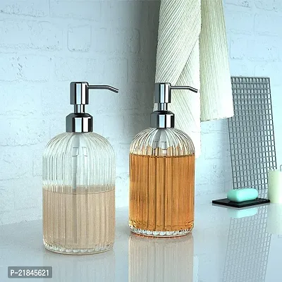 Luximal Pack of 1 Clear Glass Soap Dispenser Set for Bathroom with Plastic Pump, Handwash Liquid Dispenser Bottle for Kitchen, Basin and Sanitizer Dispenser for Hand ( 19 x 6.7 cm, 400 Ml )-thumb2