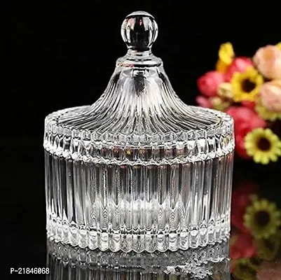 Luximal Glass Covered Candy Jar Dish Stylish Crystal Glass Container Jar Candy Bowl with Lid Sugar Candy Mukhwas Jar Attractive Designer Multi-Purpose Bowl Kitchen Storage Pickle Containers Candy Box