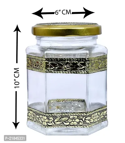 Luximal Hexa Glass Jar Hexagon Glass Jars  Containers With Airtight Gold Lids For Jam, Honey, Jelly Etc - 250 ML (Pack of 6)-thumb5