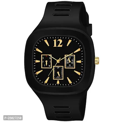 Men Watch Gold Dial Wrist Sport Ultra Watch Analog Watch - Square Dial with Silicone Strap-thumb0