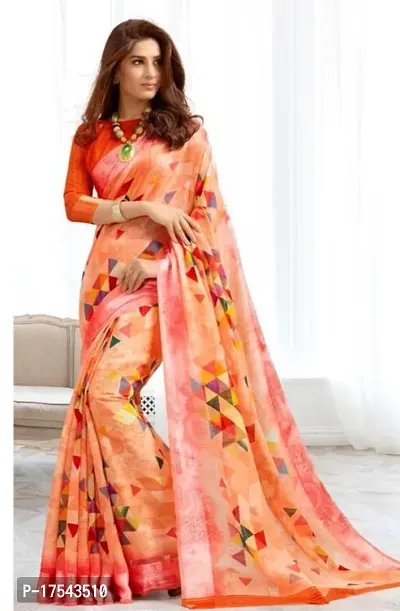 Beautiful Multicoloured Chiffon Printed Saree with Blouse Piece For Women