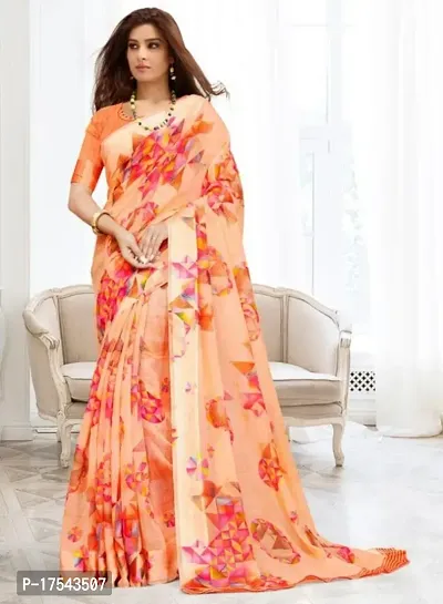 Beautiful Multicoloured Chiffon Printed Saree with Blouse Piece For Women