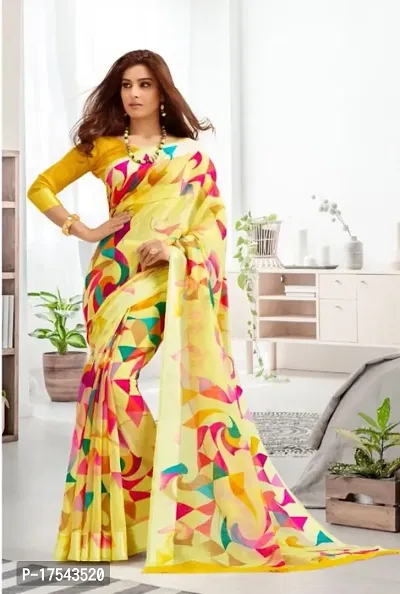 Beautiful Multicoloured Chiffon Printed Saree with Blouse Piece For Women