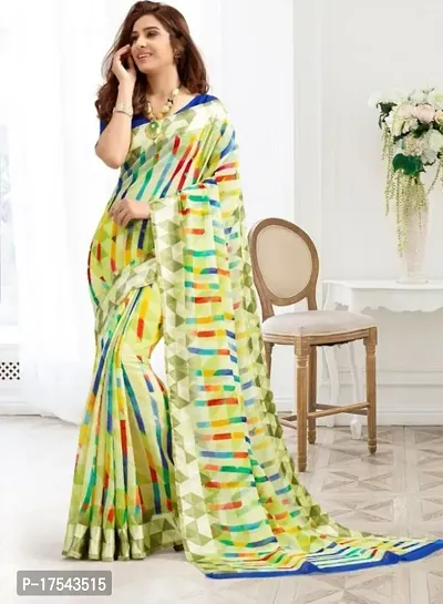 Beautiful Multicoloured Chiffon Printed Saree with Blouse Piece For Women