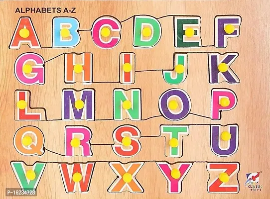 Maddy Group Kids Toy Wooden Capital Alphabet (Abcd) With Knobs Wooden Puzzles learning For Kids