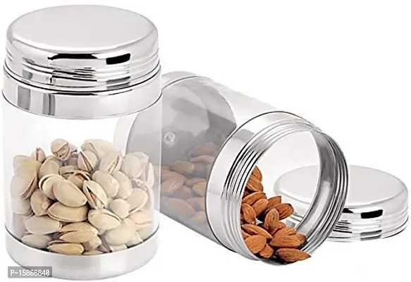 Stainless Steel And Food Grade Polycarbonate See Through Clear Container/Canister/Storage Jar 800Ml -Set Of 2-thumb0