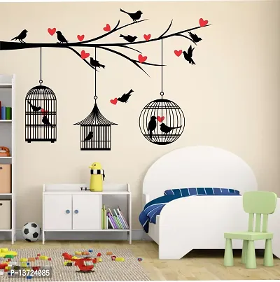 Loveing Hearts Tree Birds With Cages Multicolour Wall Sticker-thumb2