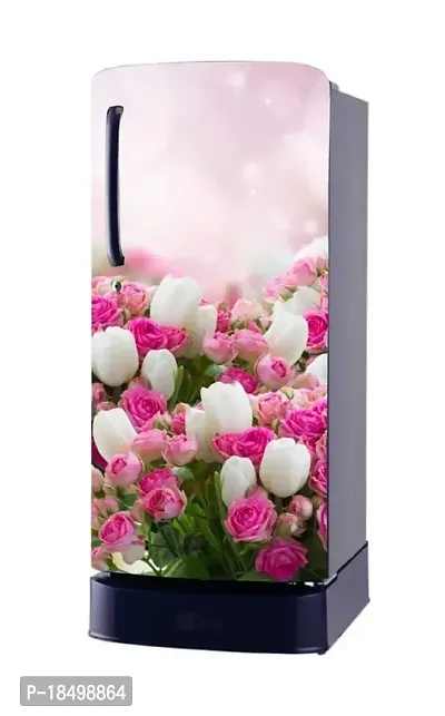 Advait Designs Beautifull Decorative White and Pink Flower Fridge Sticker (Multicolor PVC Vinyl 120x60)