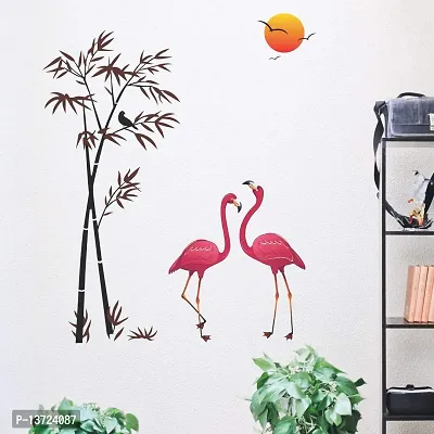 Flamingo Tree Birds With Sunset Multicolour Wall Sticker-thumb3