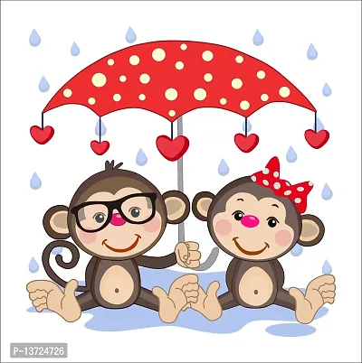 Monkey Couple Cartoon Drawing Wall Sticker   60X60 Cm-thumb0