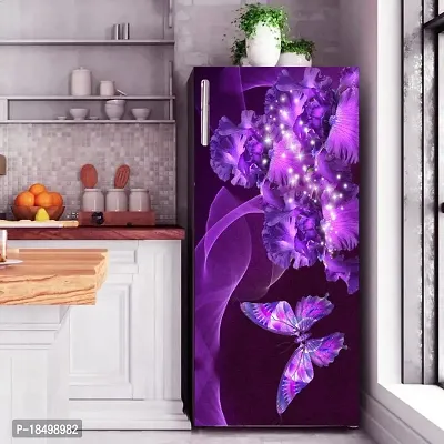 Advait Designs Beautifull Butterfly and Colouful Flowers Fridge Sticker (Multicolor PVC Vinyl 120x60)-AEFS95-thumb2