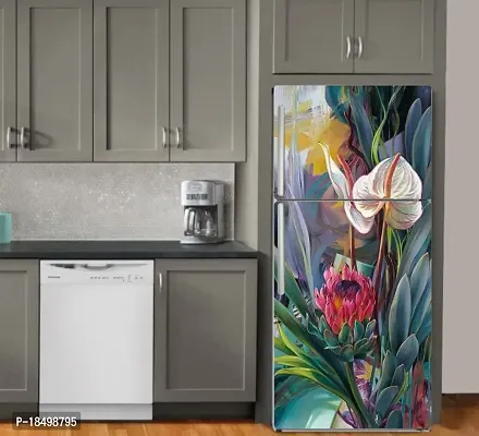 Advait Designs Abstract Design Flower Fridge Sticker Fridge Wrap Decorative Sticker (PVC Vinyl 160x60)-AD_PCFS335