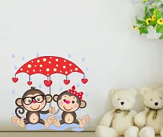 Monkey Couple Cartoon Drawing Wall Sticker   60X60 Cm-thumb3