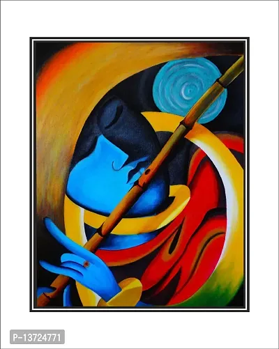 Abstract Multicolour Krishna Playing Fluit Wall Sticker  60X76 Cm-thumb0