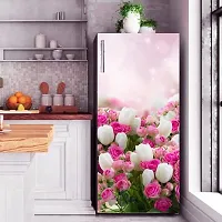 Advait Designs Beautifull Decorative White and Pink Flower Fridge Sticker (Multicolor PVC Vinyl 120x60)-thumb1