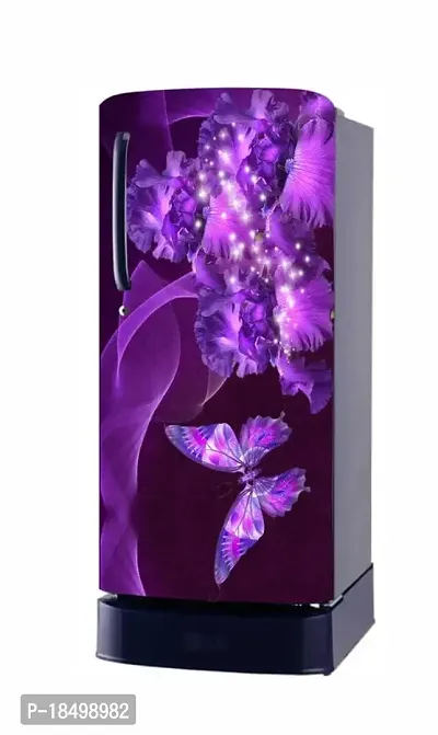 Advait Designs Beautifull Butterfly and Colouful Flowers Fridge Sticker (Multicolor PVC Vinyl 120x60)-AEFS95