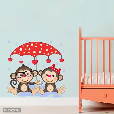 Monkey Couple Cartoon Drawing Wall Sticker   60X60 Cm-thumb2