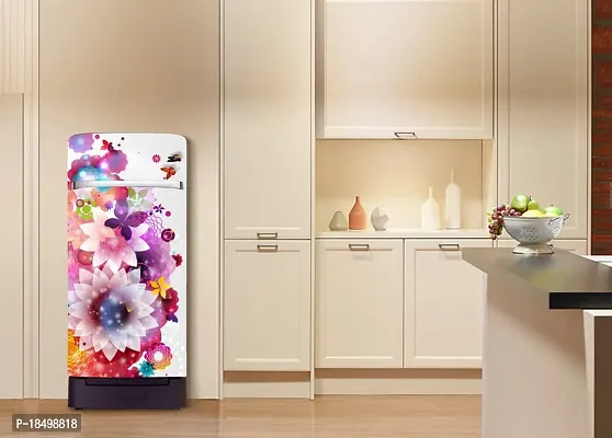 ADVAIT Design Abstract Design Colourfull Flower Fridge Wrap Decorative Sticker (120 CmX60Cm )-thumb2