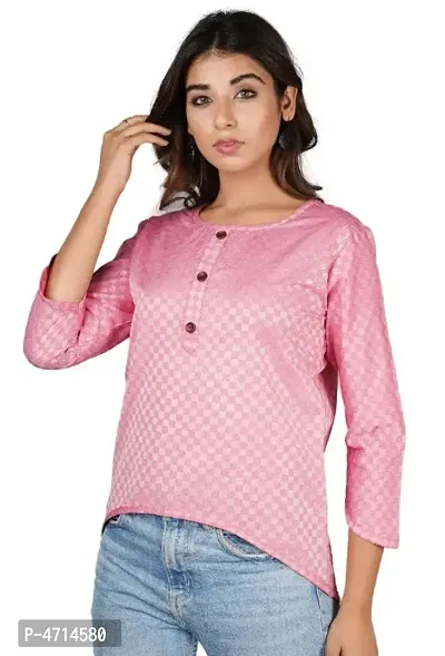 Cotton Tops/Tunics ( Checkered Pattern - 3/4th Sleeves Design - Button Ornamentation)-thumb0