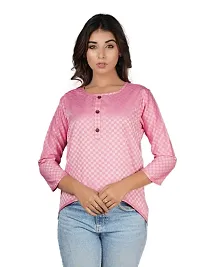 Cotton Tops/Tunics ( Checkered Pattern - 3/4th Sleeves Design - Button Ornamentation)-thumb2