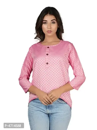 Cotton Tops/Tunics ( Checkered Pattern - 3/4th Sleeves Design - Button Ornamentation)-thumb3