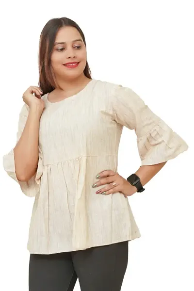 Solid Cotton A-Line Top with Bell Sleeve