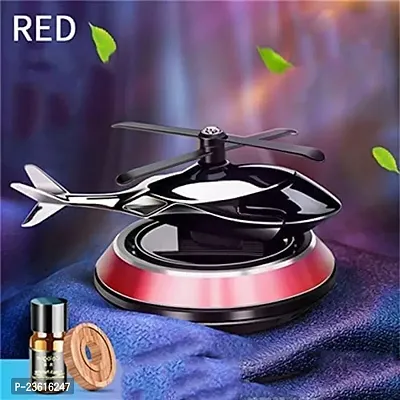 Solar Powered Car Perfume Diffuser/Dispenser | Helicopter Design, Auto Rotation Fan | For Car Dashboard with Perfume liquid  Organic Fragrance - (RED, Pack of 1)