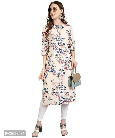 Reliable Beige Printed Cotton Kurta For Women-thumb0